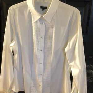 Talbots, size 14, rhinestone buttons, long sleeve, tux-look dress blouse.